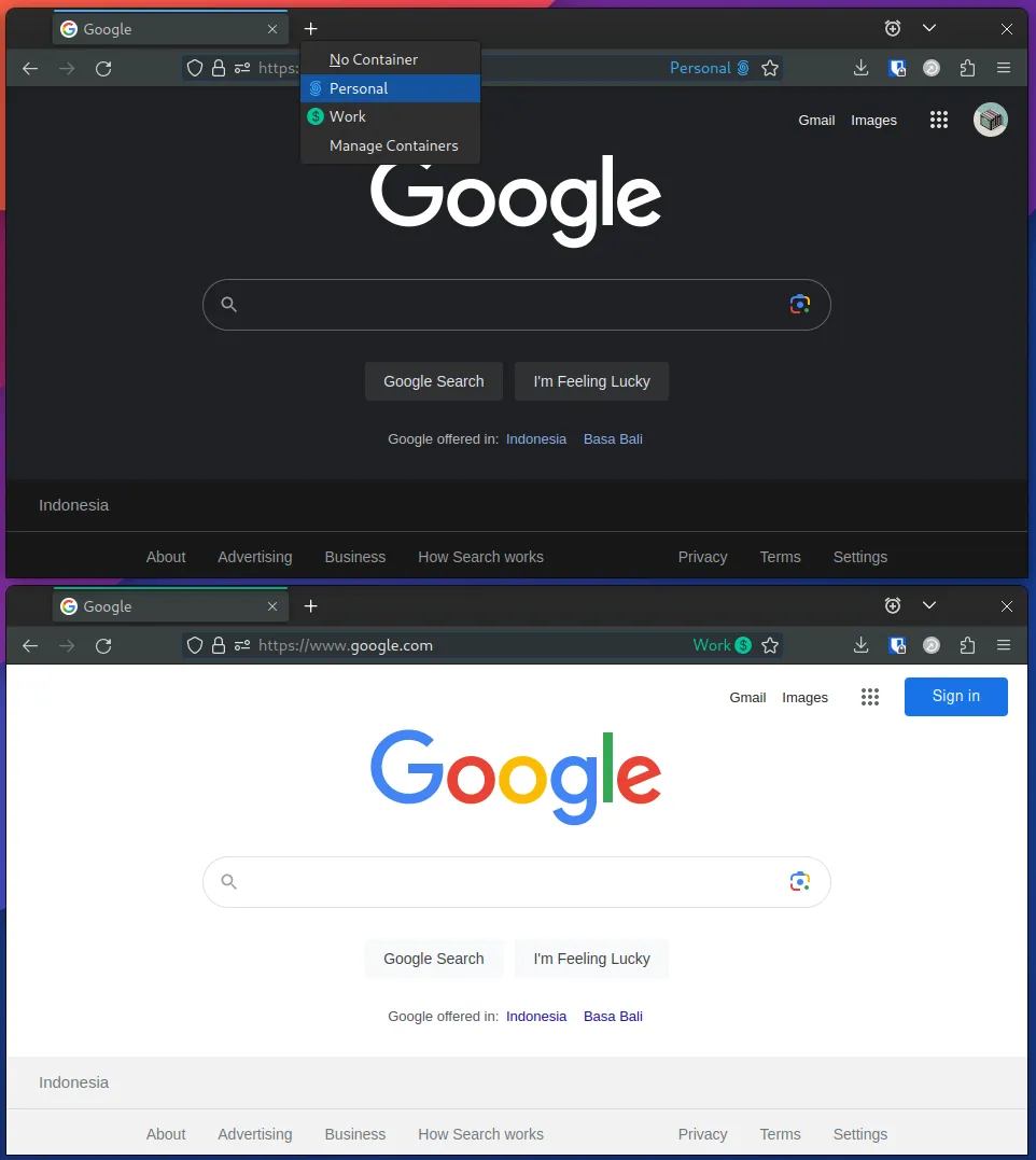 Personal VS Work Container